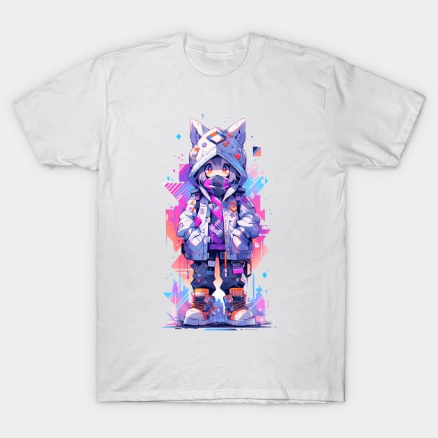 A anime girl wearing a white cat ears hooded T-Shirt by Fyllewy